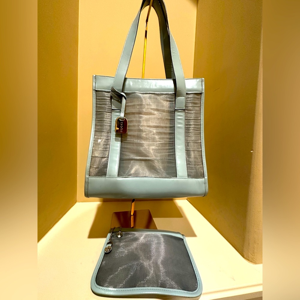 Gucci By Tom Ford Blue Mesh Tote with Pouch